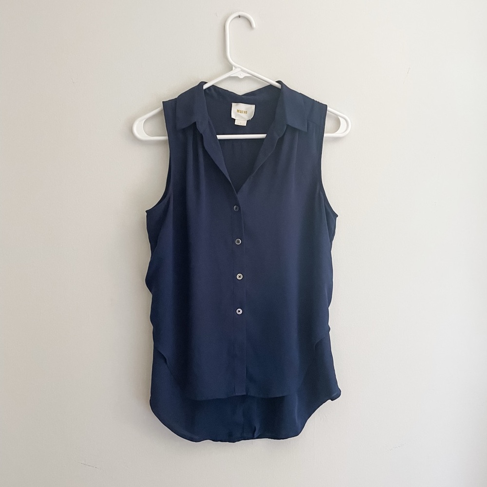 Maeve by Anthropologie Navy Sleeveless Button-Up Collared Layered Top. Size 4